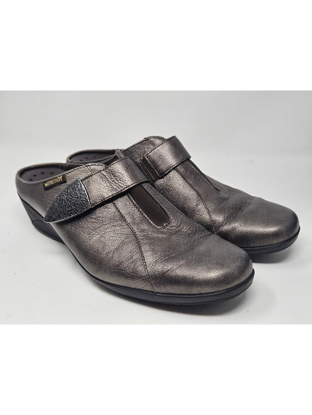 MEPHISTO Metallic Leather Slip On Air Jet Walking Wedge Slides Shoes Womens 8